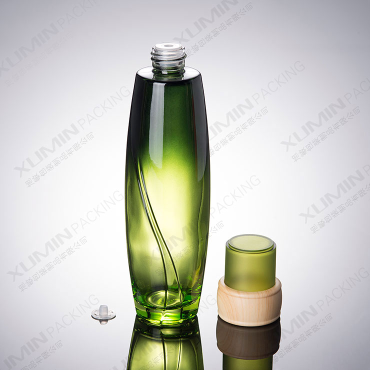 40ml 50pcs/lot green glass bottle with press pump wooden shape lid pump  lotion bottles for cosmetic packing - ShaoXing CosPack Store